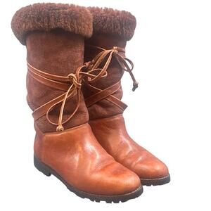 VTG Timberland Boots 7.5 Tall Shearling Leather Riding Western Tall Boho Hipster